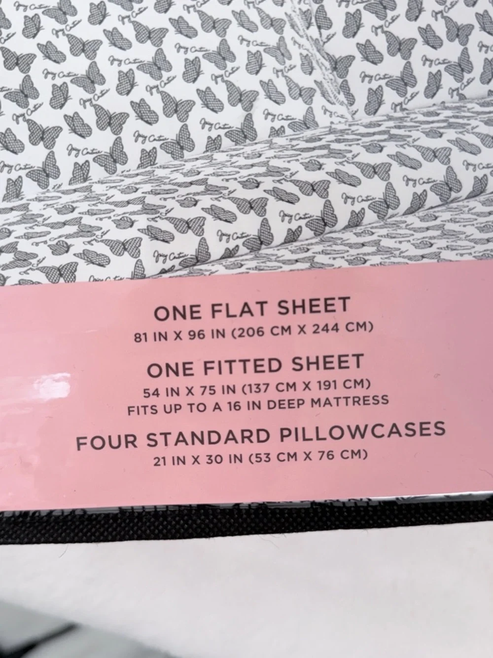 Juicy Couture Butterfly Print Full Sheet Set 6 Piece Bedding White Black Full